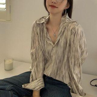 Long-sleeve Striped V-neck Shirt