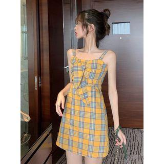Cross-strap Plaid Sleeveless Mini Dress