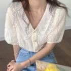 Short-sleeve Dotted Blouse Light Almond - One Size