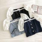 Color-block Square-neck Puff-sleeve Blouse