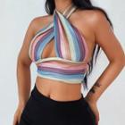 Halter Crisscross Color Block Striped Tank Top
