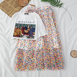 Rainbow Dot Mesh A-line Skirt As Shown In Figure - One Size