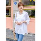 Elbow-sleeve Tie-front Cotton Shirt