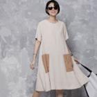 Dual-pocket Linen Blend Midi Dress