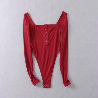 Long-sleeve Button-front Playsuit