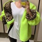 Leopard-lining Sherpa-fleece Zip-up Jacket Lime Green - One Size