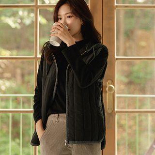 Knit-hooded Fleece-lined Padded Vest