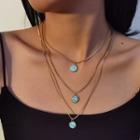 Set Of 3: Pendant Necklace 1043 - Gold & Blue - One Size