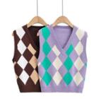 V-neck Argyle-print Knit Vest