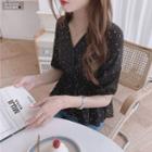Heart Short-sleeve Ruffle Trim Blouse