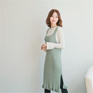 Sleeveless Frill-hem Knit Midi Dress