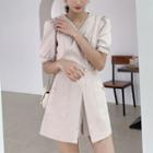 Set: Puff-sleeve V-neck Blouse + Shorts