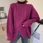 Plain Slit Cable Knit Sweater