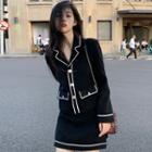 Contrast Trim Tweed Jacket / Mini Skirt