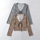 Long-sleeve Leopard Print Tie-front Top