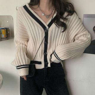 Contrast Trim V-neck Long-sleeve Cropped Jacket