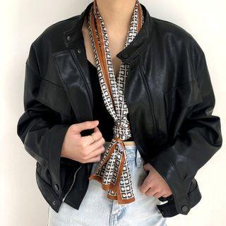 Lettering Printed Silk Narrow Scarf