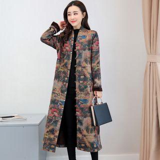 Button Long Printed Coat