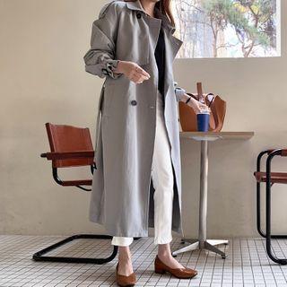 Double Breasted Plain Long Trench Coat