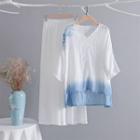 V-neck Gradient Blouse White - One Size