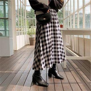 Pleated Maxi Checked Flare Skirt Black - One Size