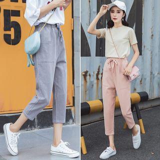 Drawstring Plain Carpi Pants