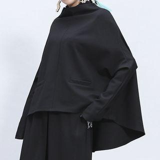 Mock Neck Dip Back Cape Pullover Black - One Size