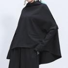 Mock Neck Dip Back Cape Pullover Black - One Size