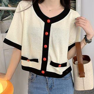 Elbow-sleeve Button Accent Knit Top