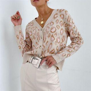 Long Sleeve Leopard Print V-neck Cardigan