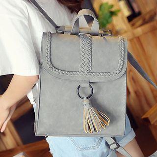 Tasseled Woven Flap Backpack