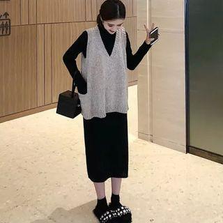Mock-neck Midi Sweater Dress / Sweater Vest