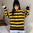 Mock Two-piece Striped Hooded Long-sleeve T-shirt Stripes - Black & Yellow - One Size