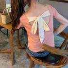 Bow-accent Short-sleeve Slim-fit T-shirt Orange - One Size