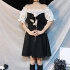 Off-shoulder Shirred Panel A-line Dress