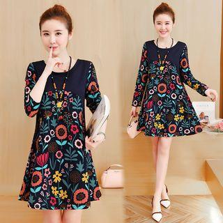 Round Neck Printed A-line Dress