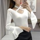 Bell Long-sleeve Cross Neck Knit Top