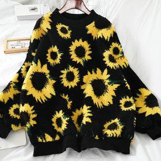 Floral Sweatshirt Sunflower - Black - One Size