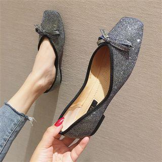 Square-toe Bow Rhinestone Flats