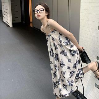 Sleeveless Spaghetti Strap Print Maxi Dress Almond - One Size