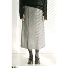 Houndstooth Wool Blend Long Skirt