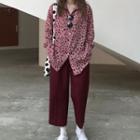 Leopard Pattern Shirt / Cropped Wide-leg Pants