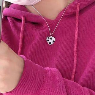 Milk Cow Print Heart Pendant Necklace 1 Pc - Necklace - Dairy Cow Print - Silver - One Size