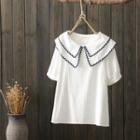 Layered Collar Short-sleeve Blouse White - One Size