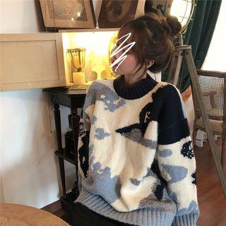 Long-sleeve Printed Sweater Blue & White - One Size