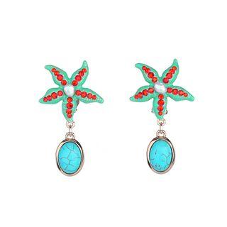Fashion Star Fish Non Piercing Earrings With Red Austrian Element Crystal