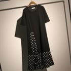 Short-sleeve Dotted Panel Maxi Dress Black - One Size