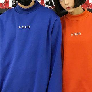 Mock Neck Lettering Embroidered Sweatshirt
