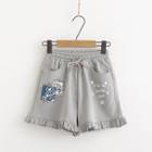 Ruffle Hem Printed Shorts Gray - One Size