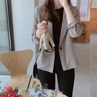 Single-breasted Plain Jacket Beige - One Size